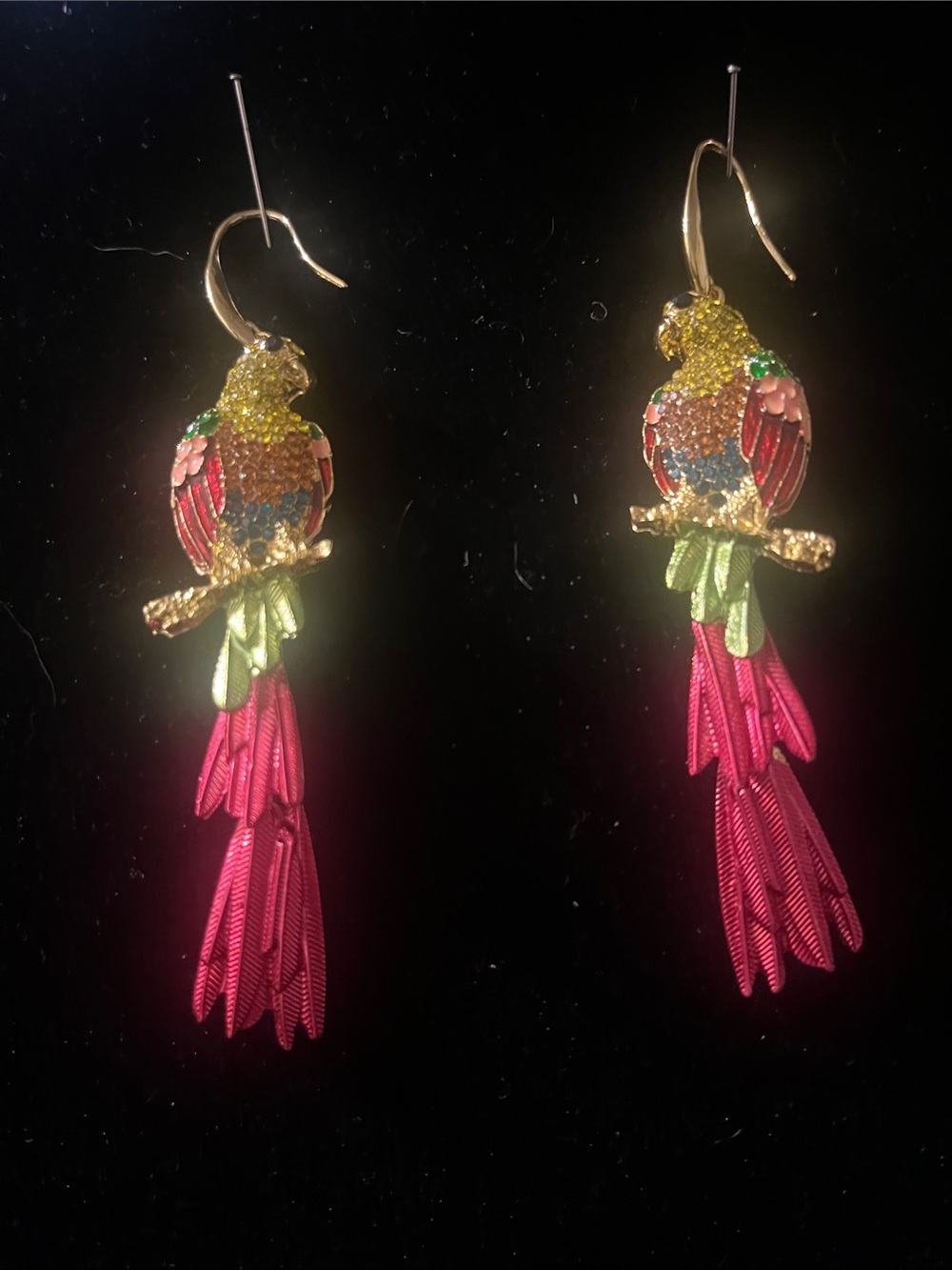 Colorful Parrot Drop Earrings in Pink and Green